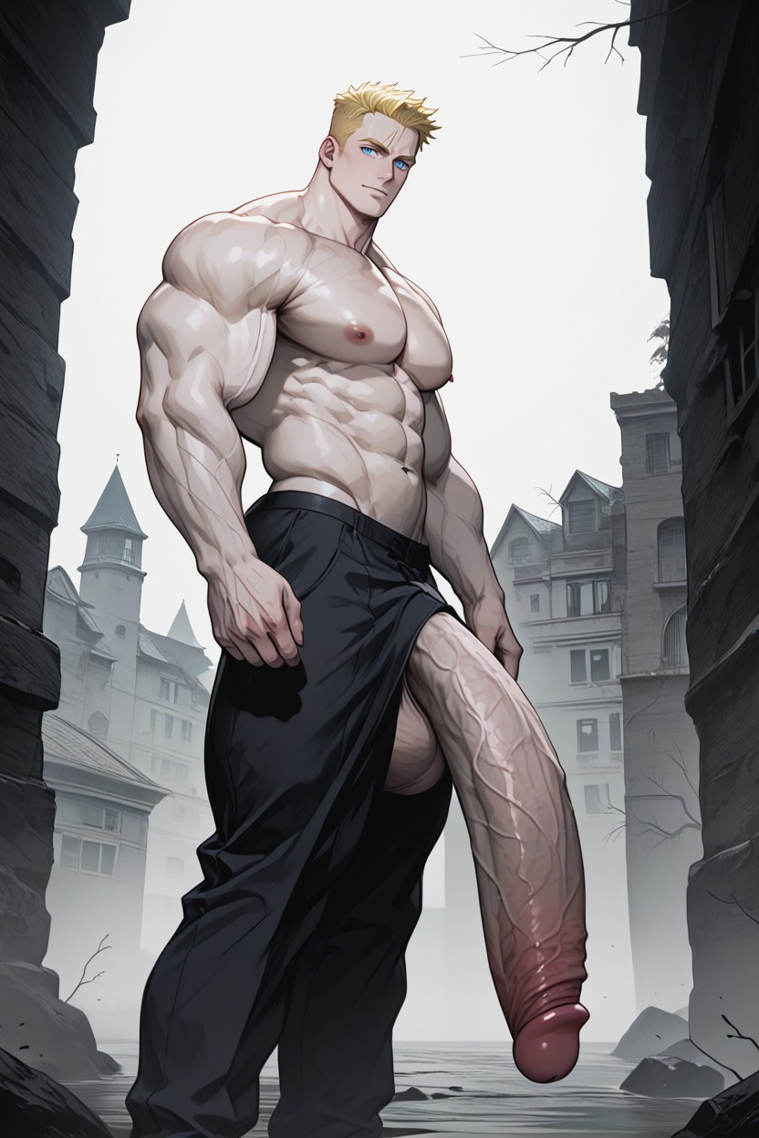 Hyper Muscular Body, Toned Physique, Chiseled Facial Features ゲイAIポルノ