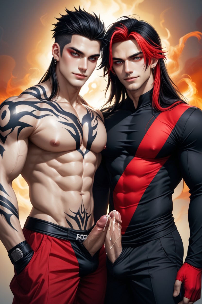 Men, Colorful Hair, Pale Glossy Skin AI Gay Porn