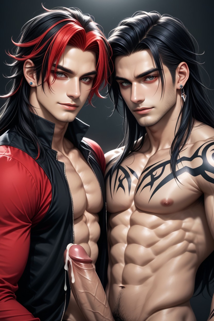 Long Hair, Hand Holding Penis, Smooth Chest AI Gay Porn