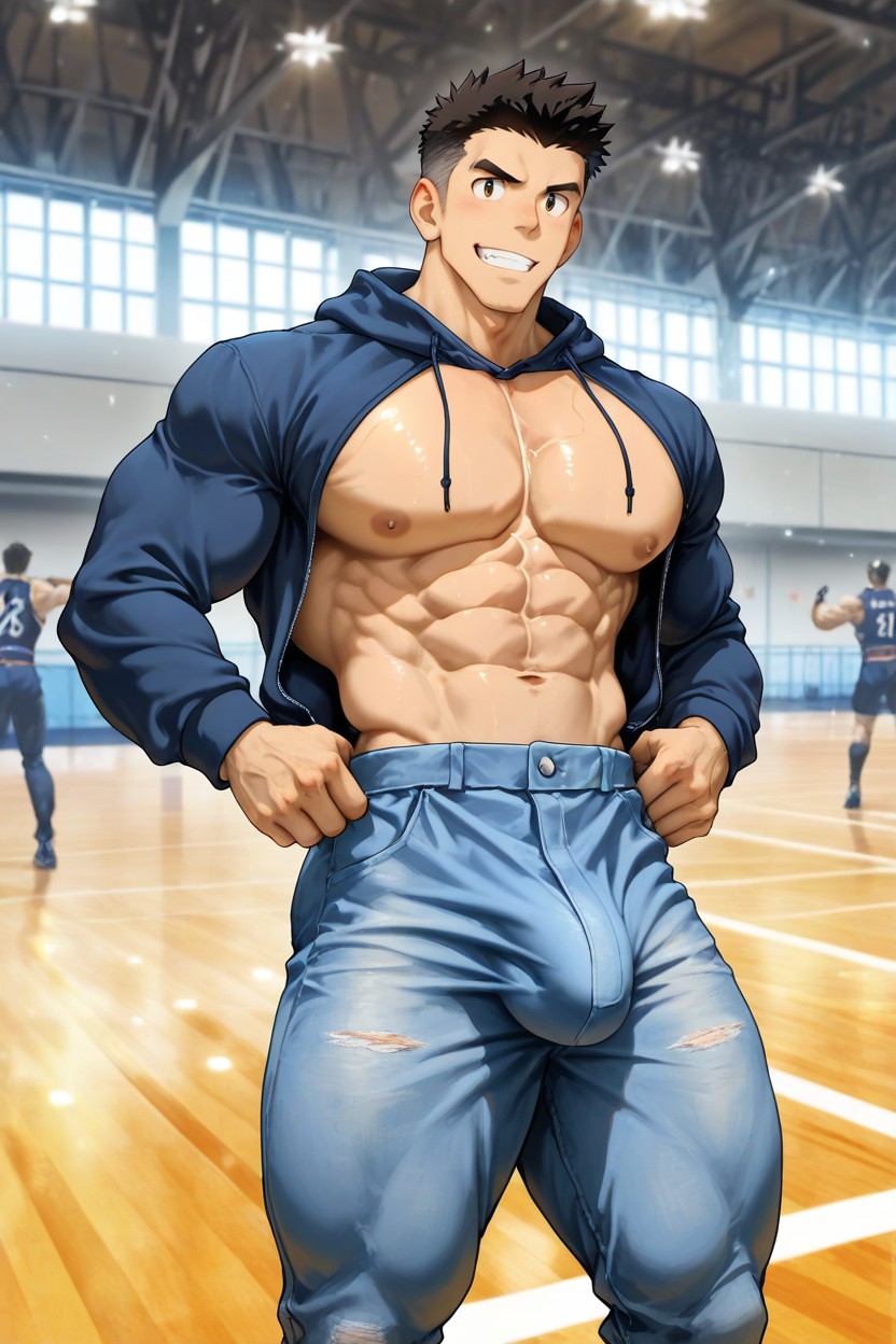 18+, Zip-up Hoodie Opens By Pecs, 苗條 AI同性戀黃片