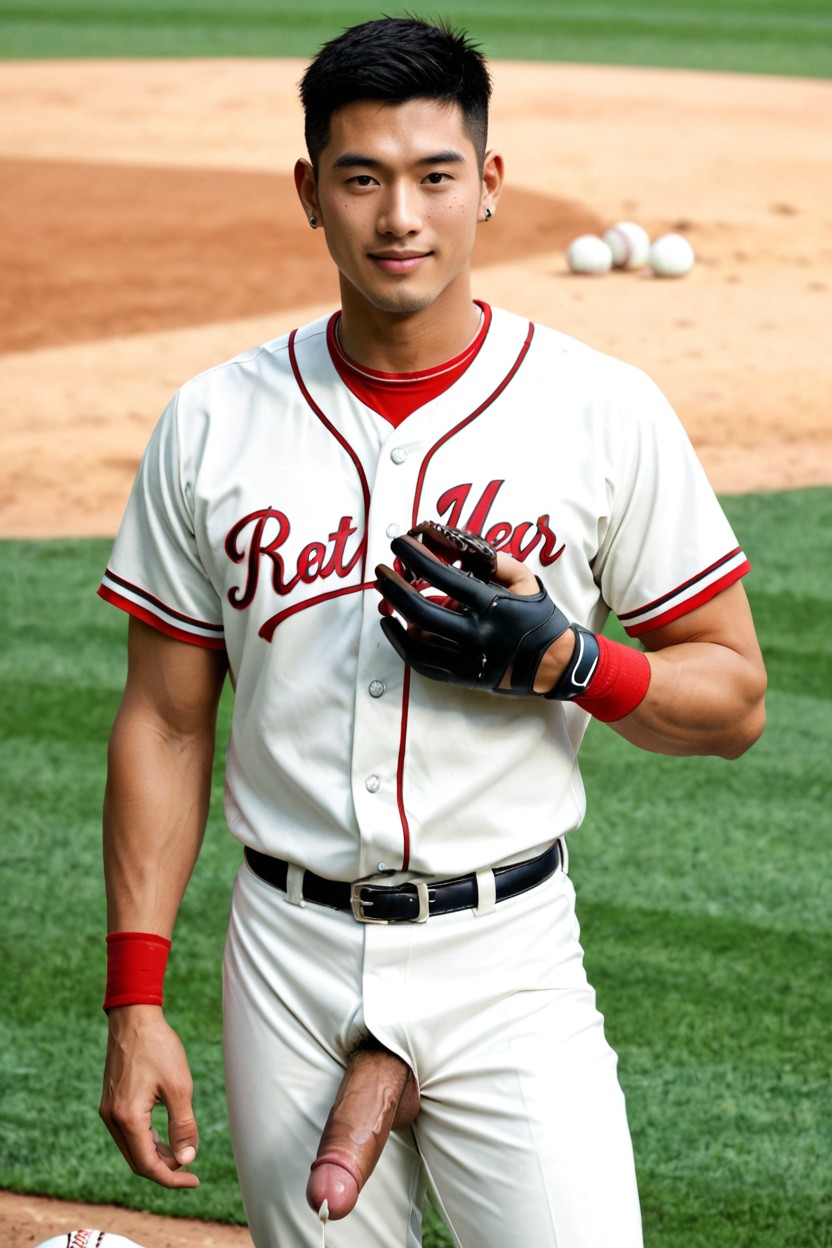 Baseball Uniform Came Off, Nude, 中国人 ゲイAIポルノ