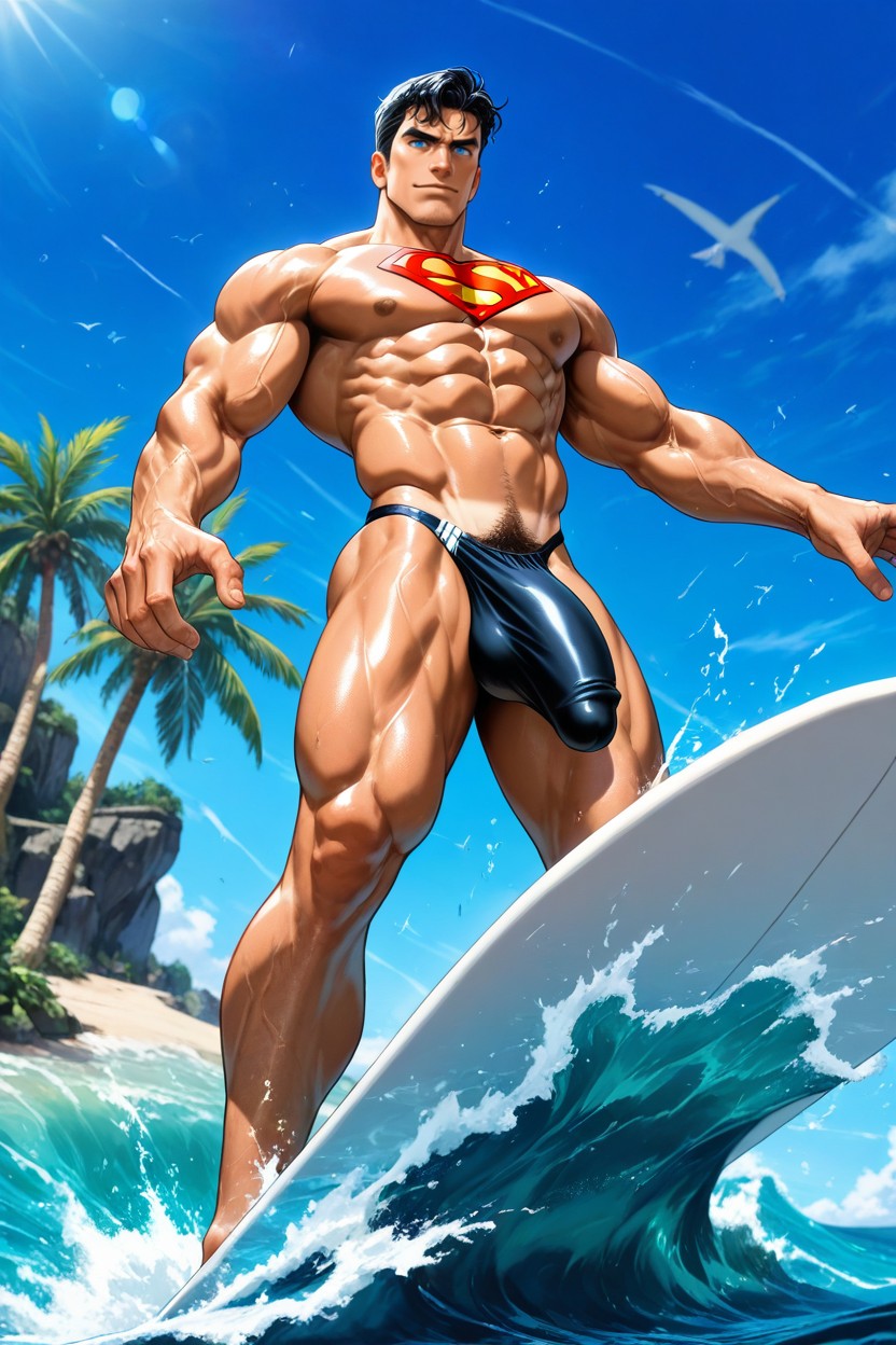 Clean Shaven, Low Angle, White Surfboard AI Gay Porn