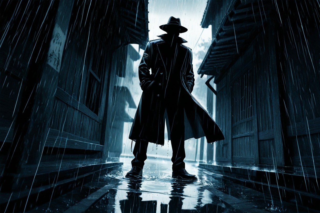 Leon Standing On Weathered Wooden Steps, Dark Rural House Facade Ahead, Strong Wind ゲイAIポルノ