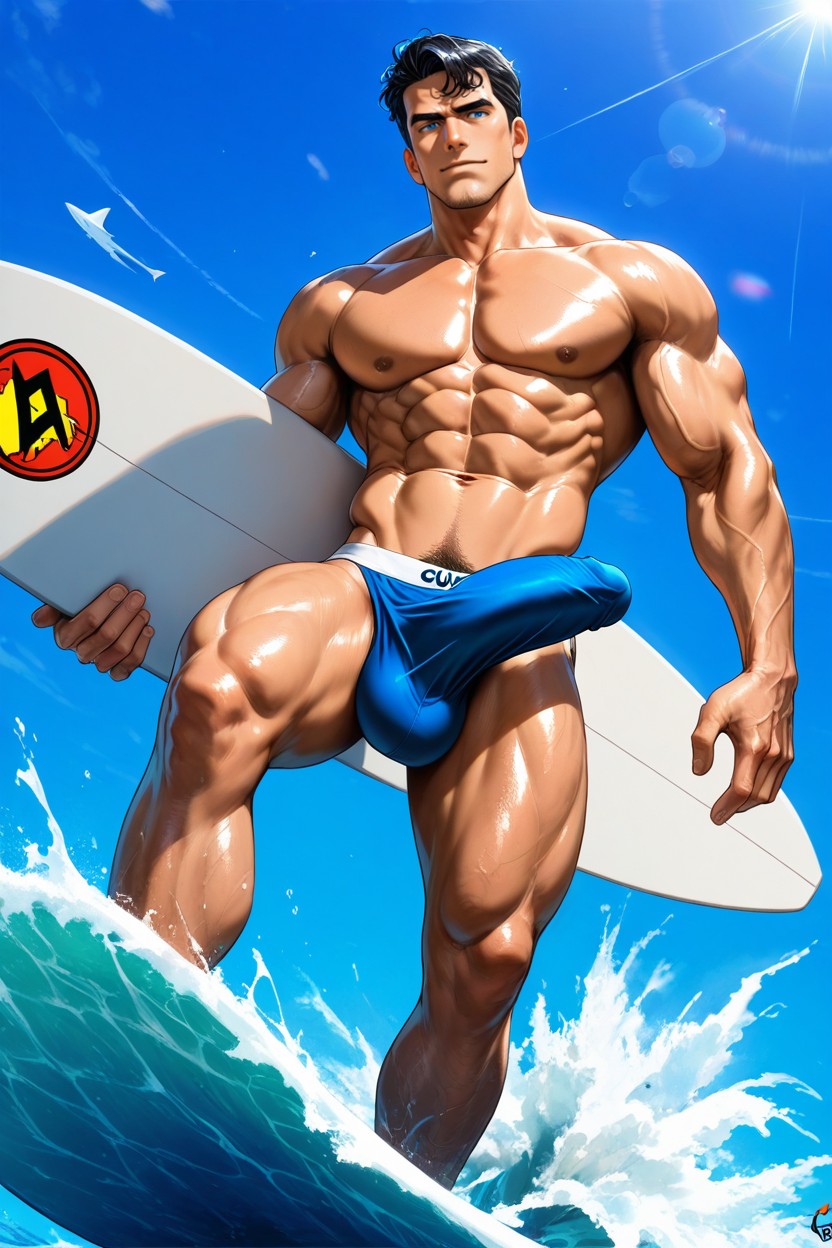 Black Hair, White Surfboard, V Shaped Torso ゲイAIポルノ