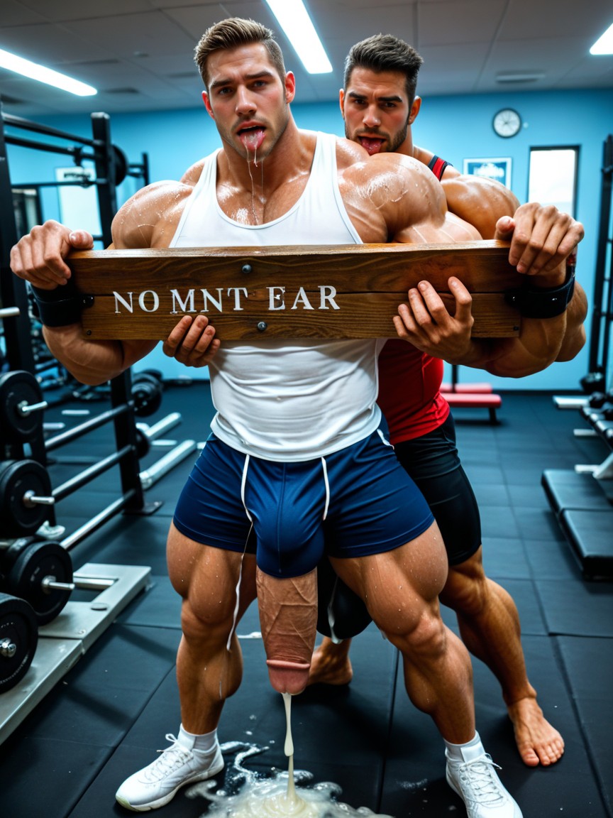 Gym, Hugging Cock, Detailed AI Gay Porn