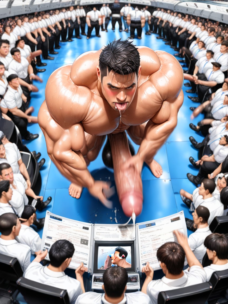 Vibrant, Men Watching Have Obvious Erect Bulges, Crowded AI Gay Porn