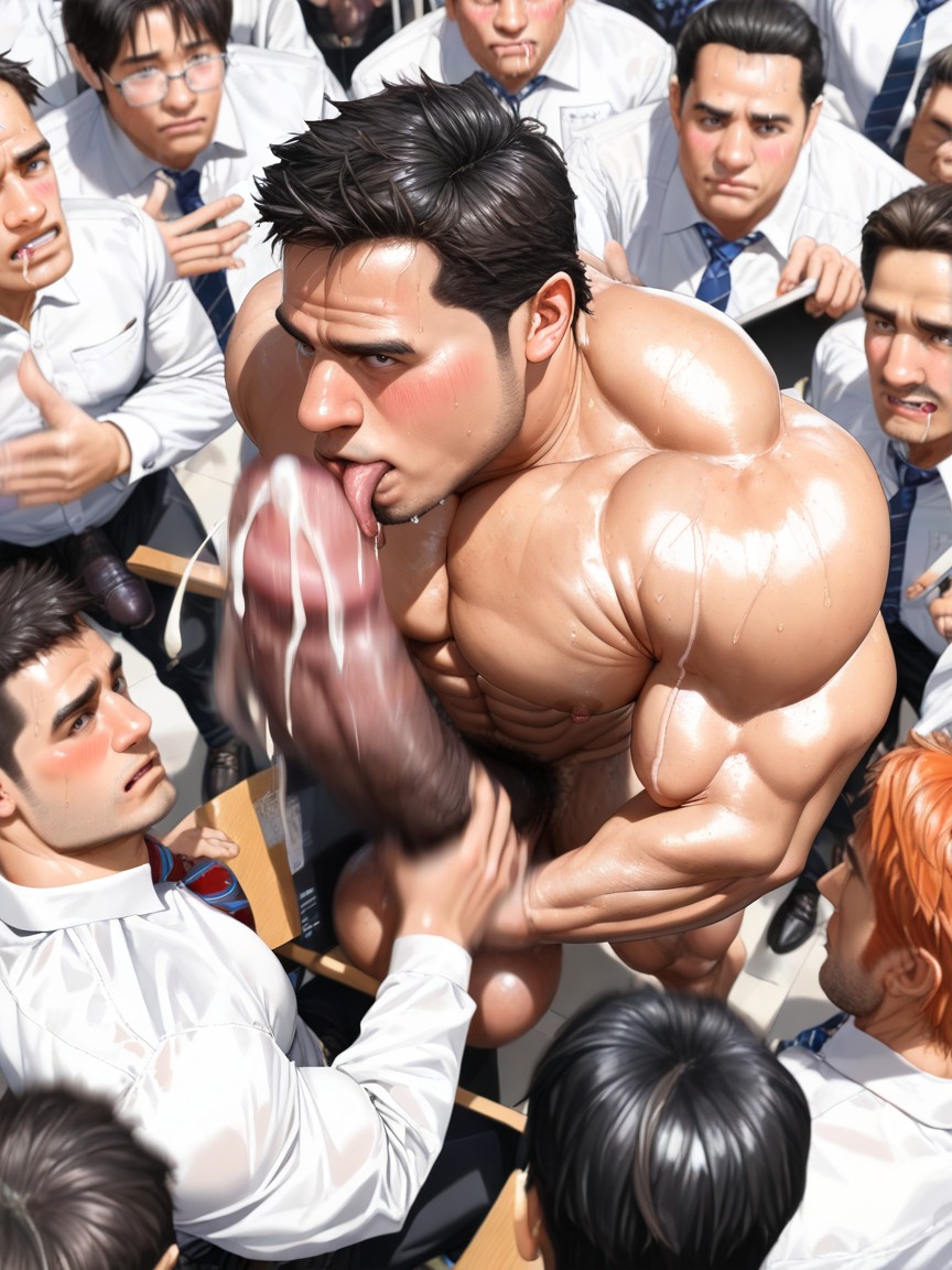 Photorealistic, Cock Much Taller Than Him, Penis Realistically Attached To Crotch ゲイAIポルノ