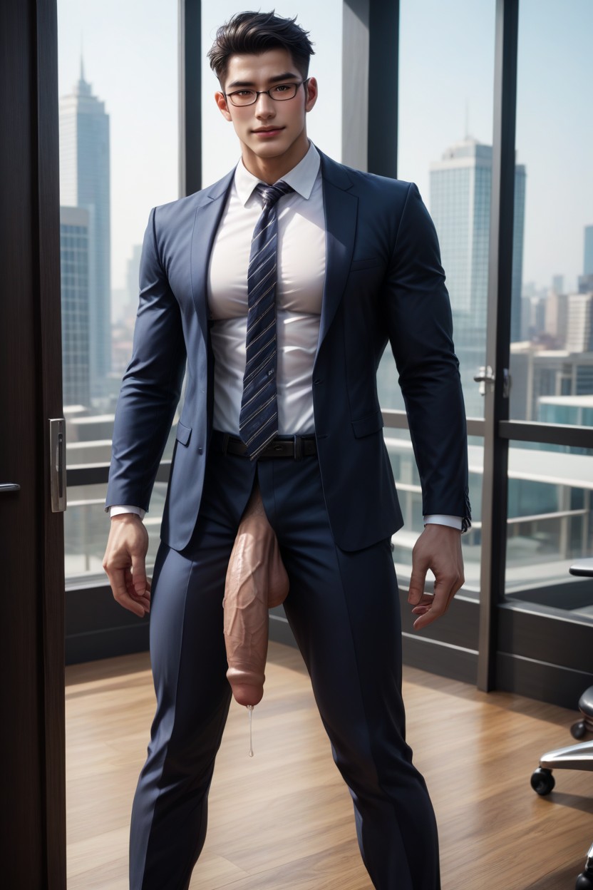 Standing In Business Office, Gigantic, Tattoo AI Gay Porn
