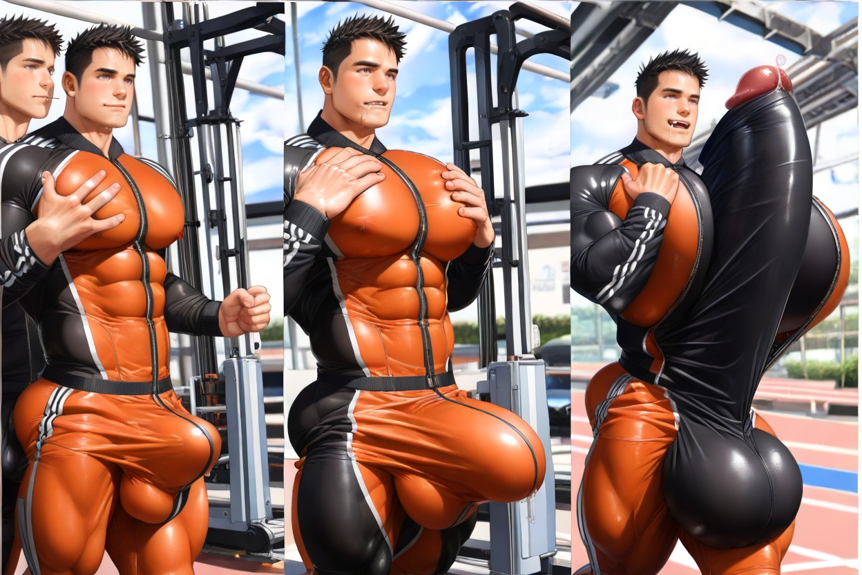 Glans Between Pecs, Upward Curved Cock, Cock Too Big For Tracksuit ゲイAIポルノ
