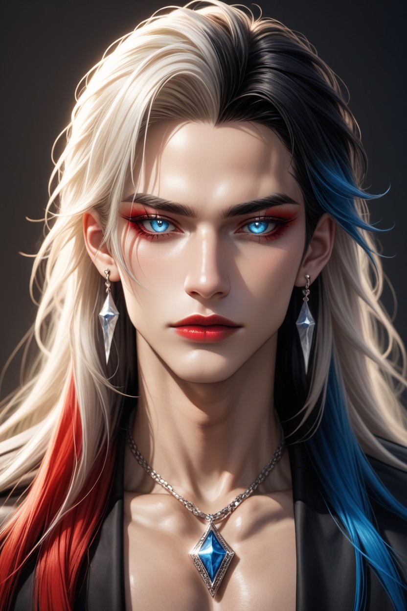 Muscular, Earrings, Long Length Hair ゲイAIポルノ