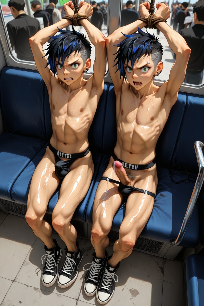 Restrained, In The Bus, Crowd Hands Pulling Their Panties Down AI Gay Porn