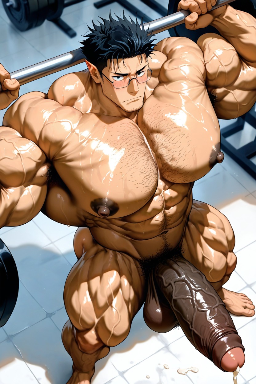 Hyper Exaggerated Gigantic Muscle Physique, Solo, Stubble 게이 AI 포르노