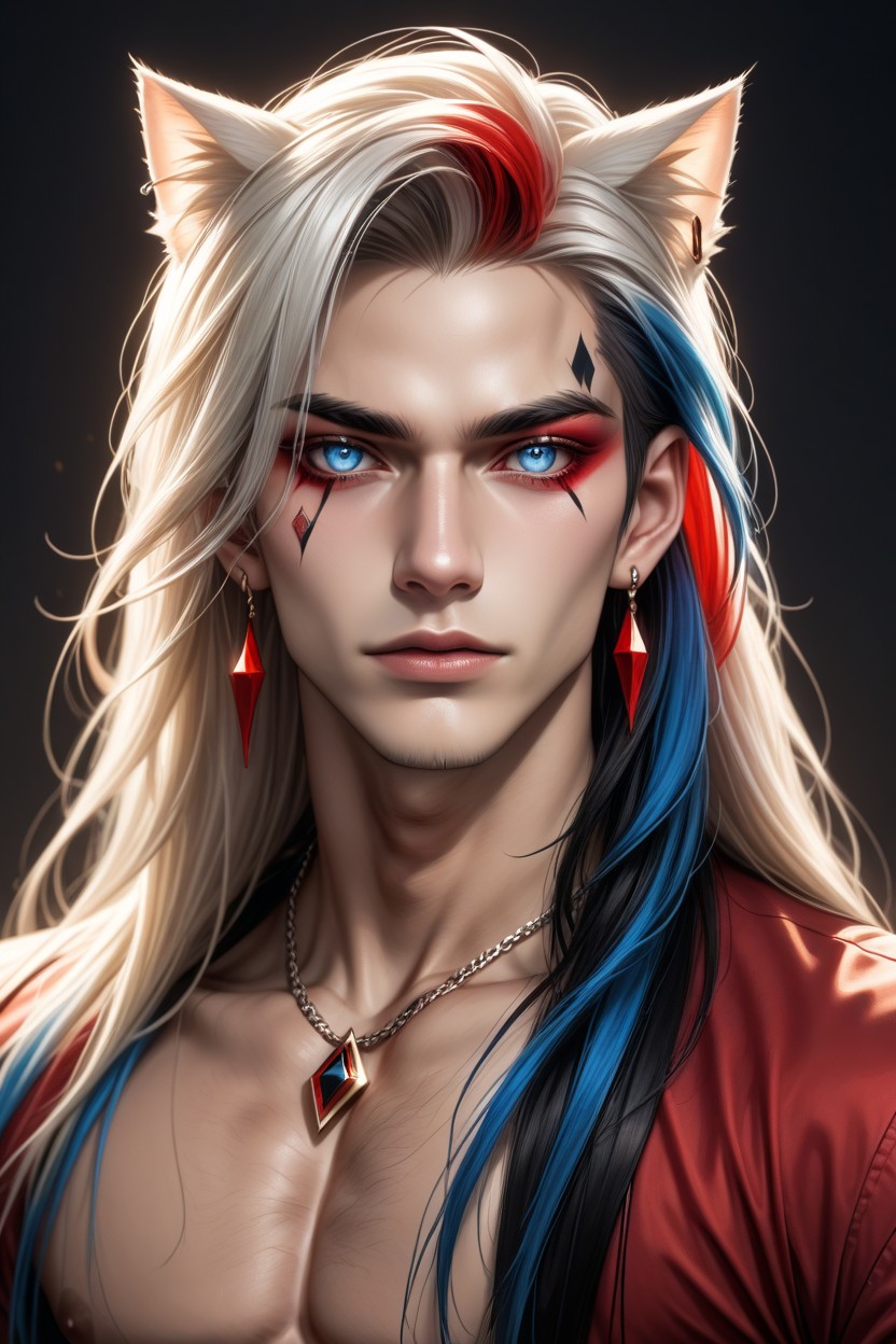 猫耳, Long Eyelashes Extension, Blue Eyes ゲイAIポルノ