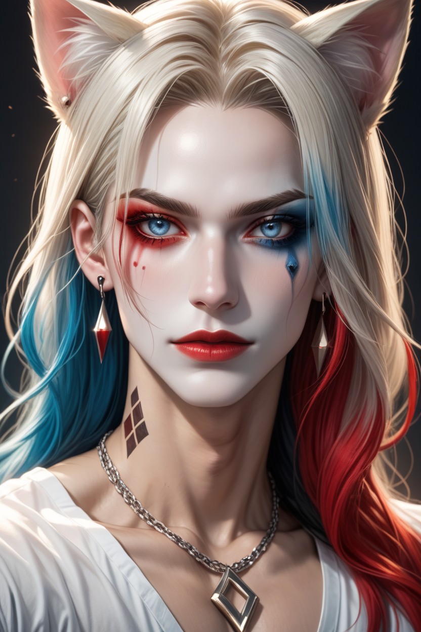 Multiple Color Hair, Neck Tattoo, コスプレ ゲイAIポルノ