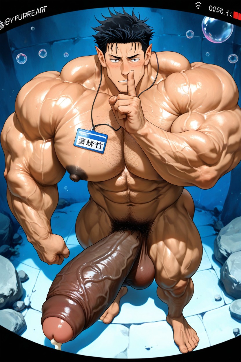 특대 근육, Deeply Etched Blocky Abs, Vivid Cinematic Light Casting Rembrandt-style Deep Shadows On His Massive Bulking Body 게이 AI 포르노