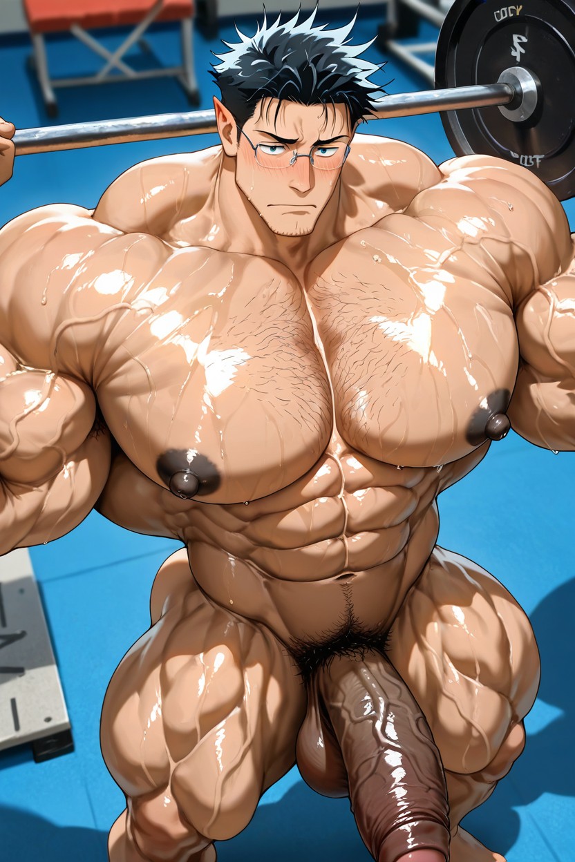 Enormous Bulging Chest And Arms, 恥ずかしい, Carrying A Barbell On The Shoulder ゲイAIポルノ