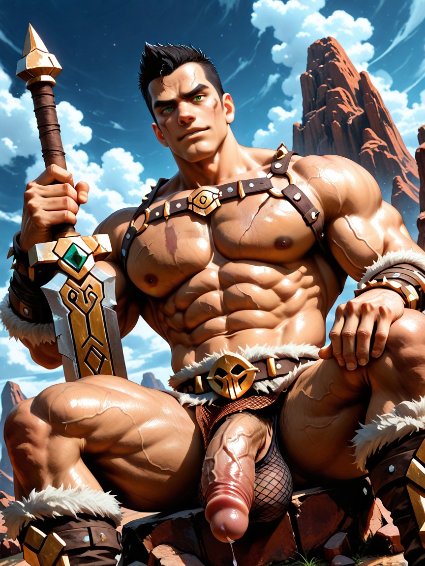 Leather Strap Bracers On His Forearms, Growing Hyper Giant Thick Girth Veiny Flaccid Uncut Pale Cock, Naked Hunky Man Porno IA Gay