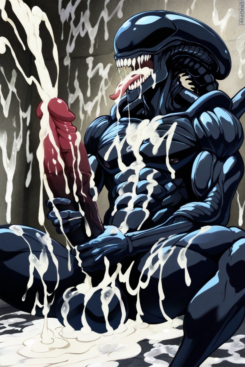 Cum On Tongue, Thick Bold Lineart, Bara Style Porno IA Gay