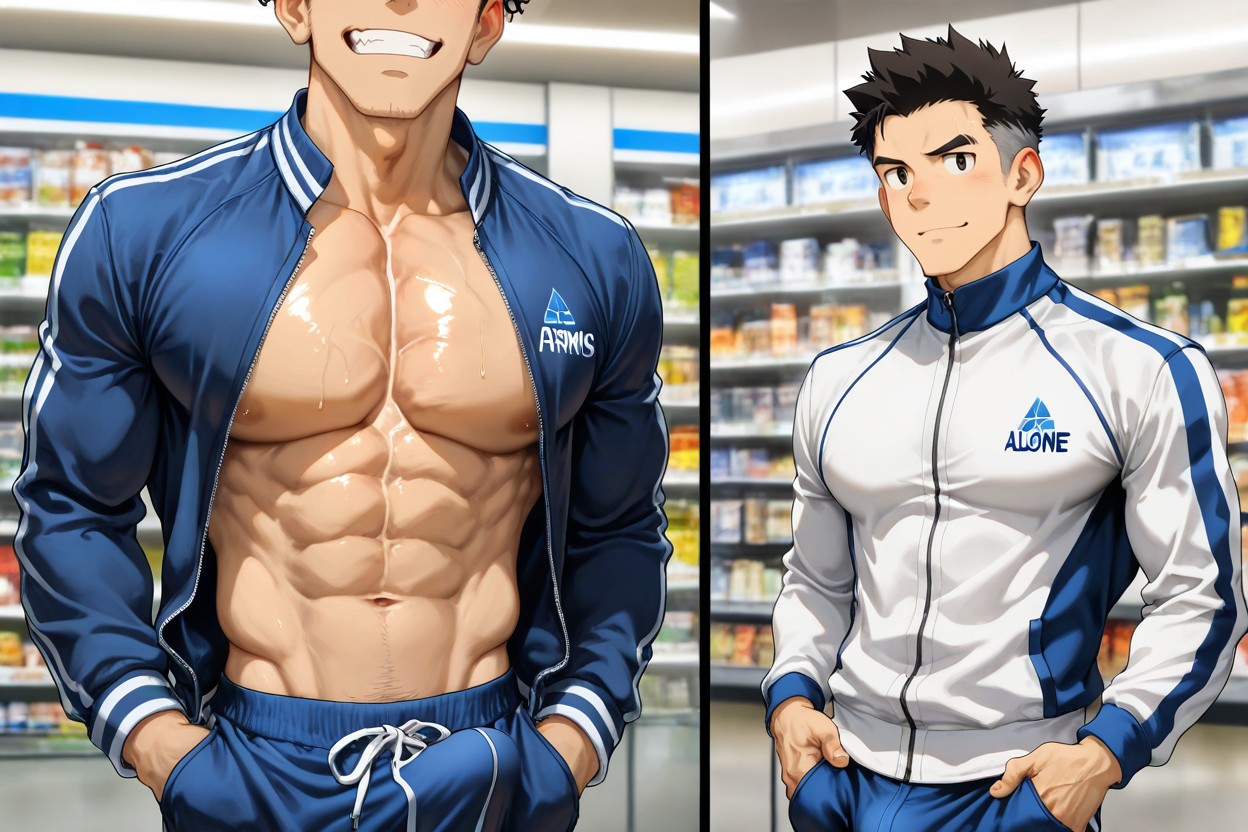 Jacket Opens By Pecs, Massive Pecs, Slimwaist 게이 AI 포르노