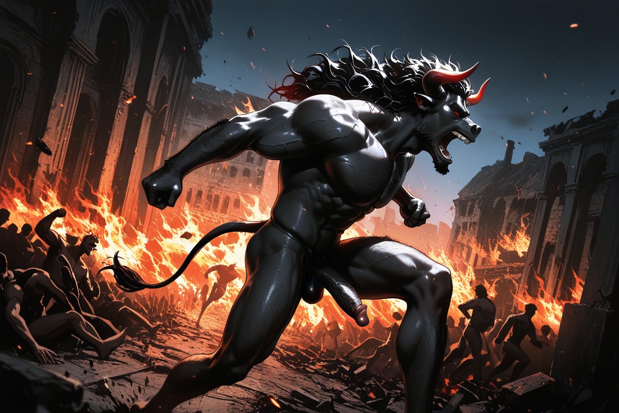 Male Minotaur, Running, Night Time AI同性恋黄片