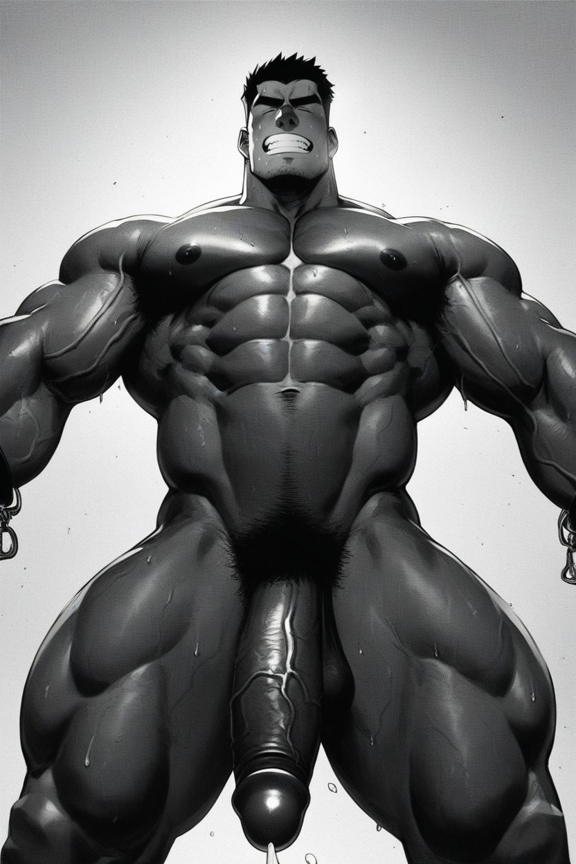 Perfectly Sculpted Muscles Bulged In Places, 벌거벗은, 면도한 머리 게이 AI 포르노