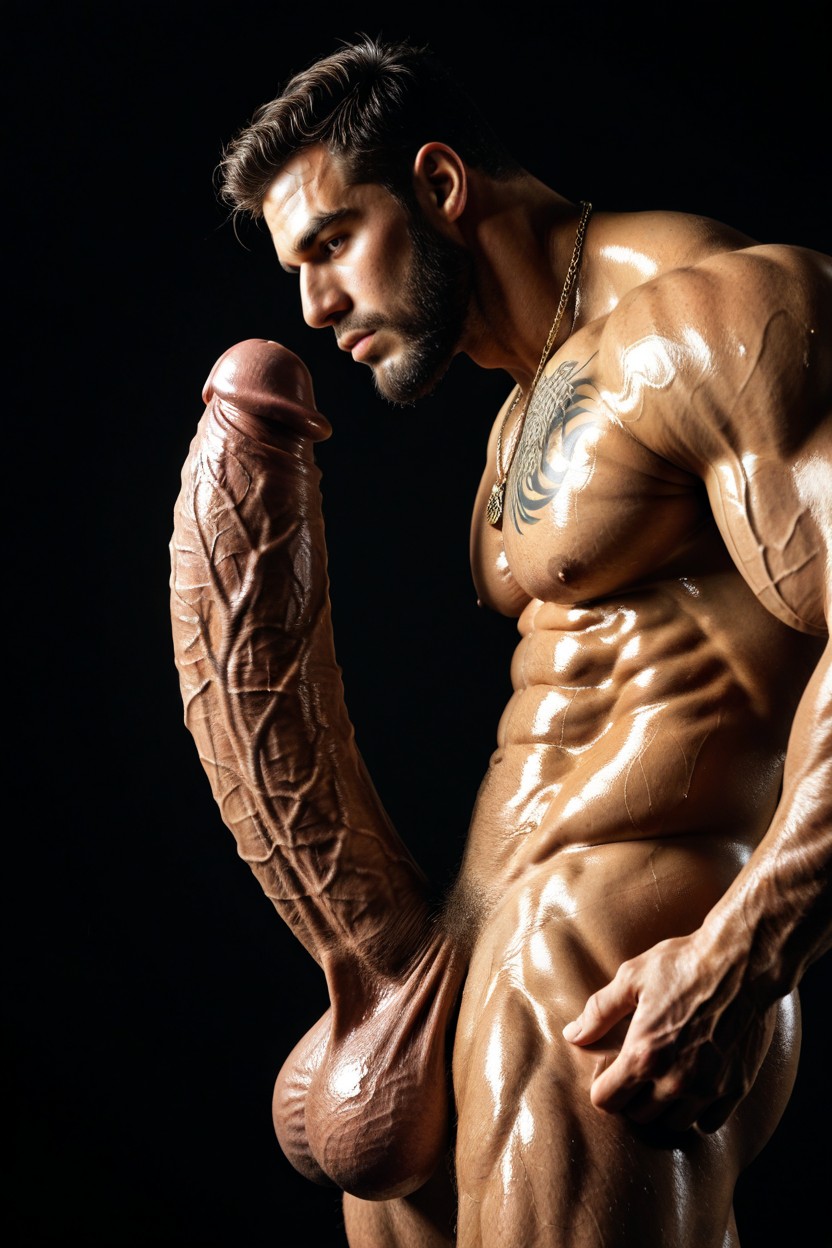 側面図, ネックレス, Huge Veiny Girthy Cock ゲイAIポルノ