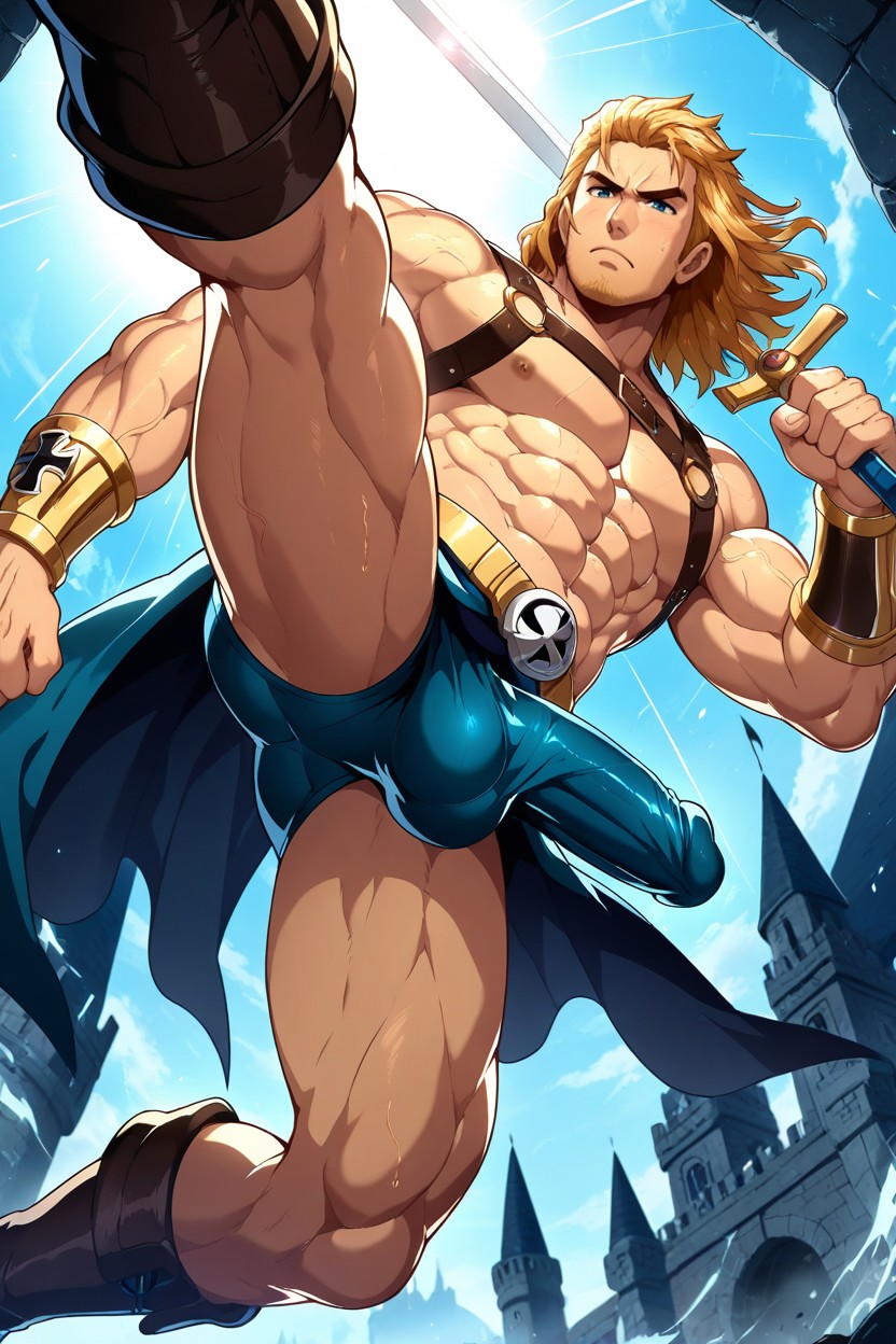 Knee Kickhigh Kick, Broad Shoulders, Muscular Pornografia gay com IA