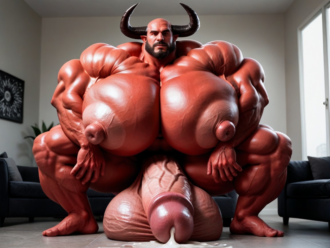 Red Eyes, Massive Muscles, Hyper Puffy Cock 게이 AI 포르노