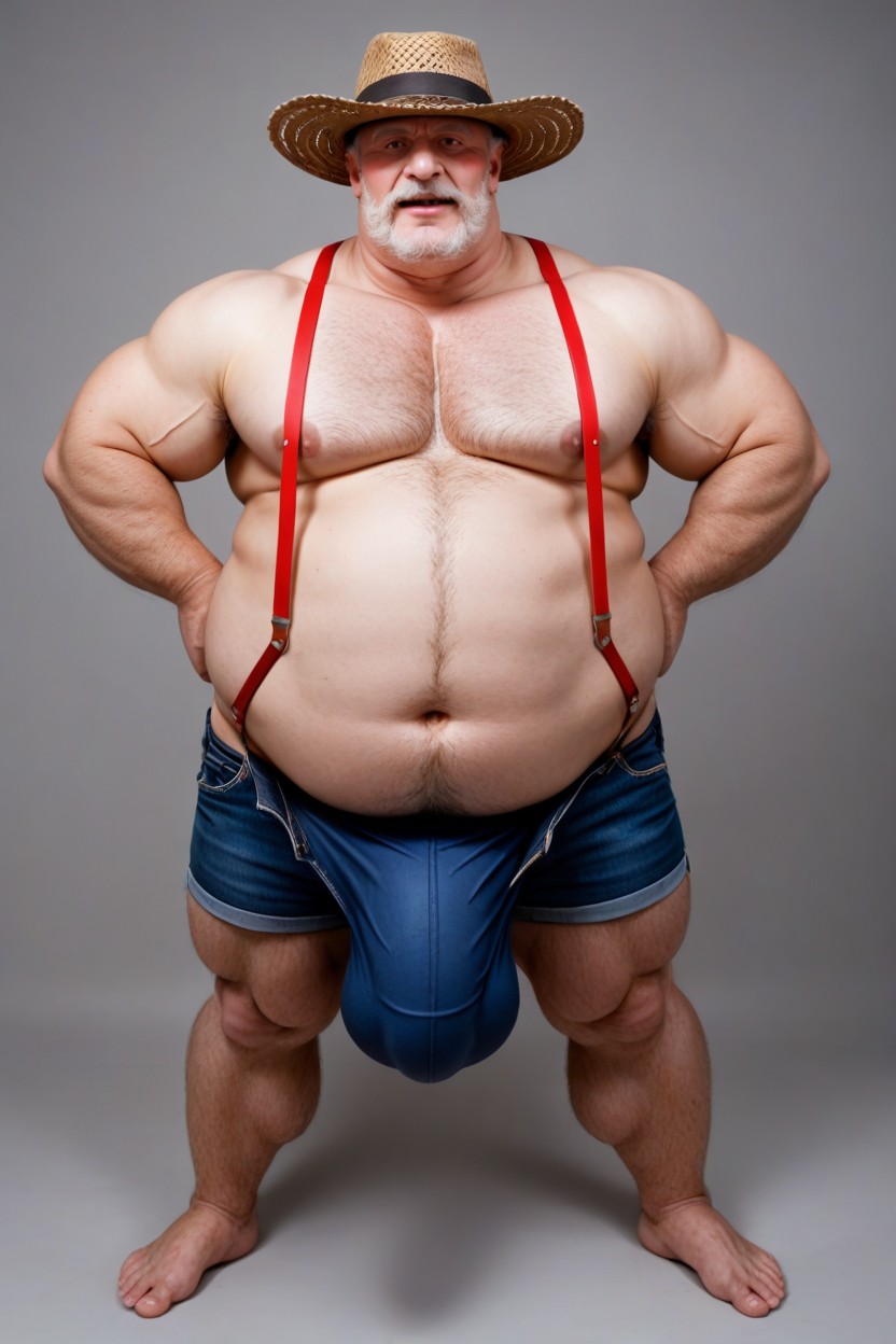 Extremely Erect Downward Curved Cock, Taller Than Wide, 腰に手を当てる ゲイAIポルノ