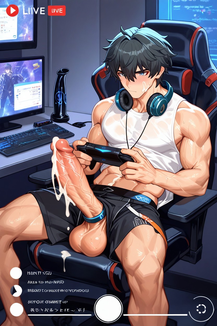 Penis Pump, Wearing Headphones, Not Paying Attention AI Gay Porn