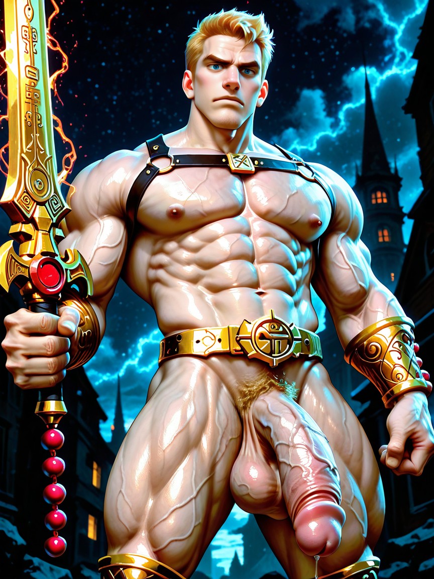 Cheveux Blond, Redgartstyle, Growing Hyper Giant Thick Girth Veiny Flaccid Uncut Cock Porno IA Gay