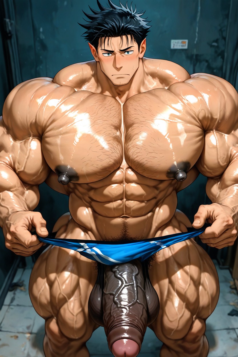 Vivid Cinematic Light Casting Rembrandt-style Deep Shadows On His Massive Bulking Body, Vogelansicht, Stubble KI Schwulenporno
