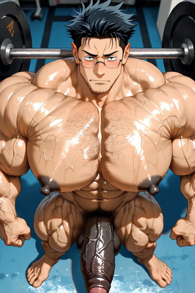 God Physique, Vivid Cinematic Light Casting Rembrandt-style Deep Shadows On His Massive Bulking Body, Perspective Porno IA Gay