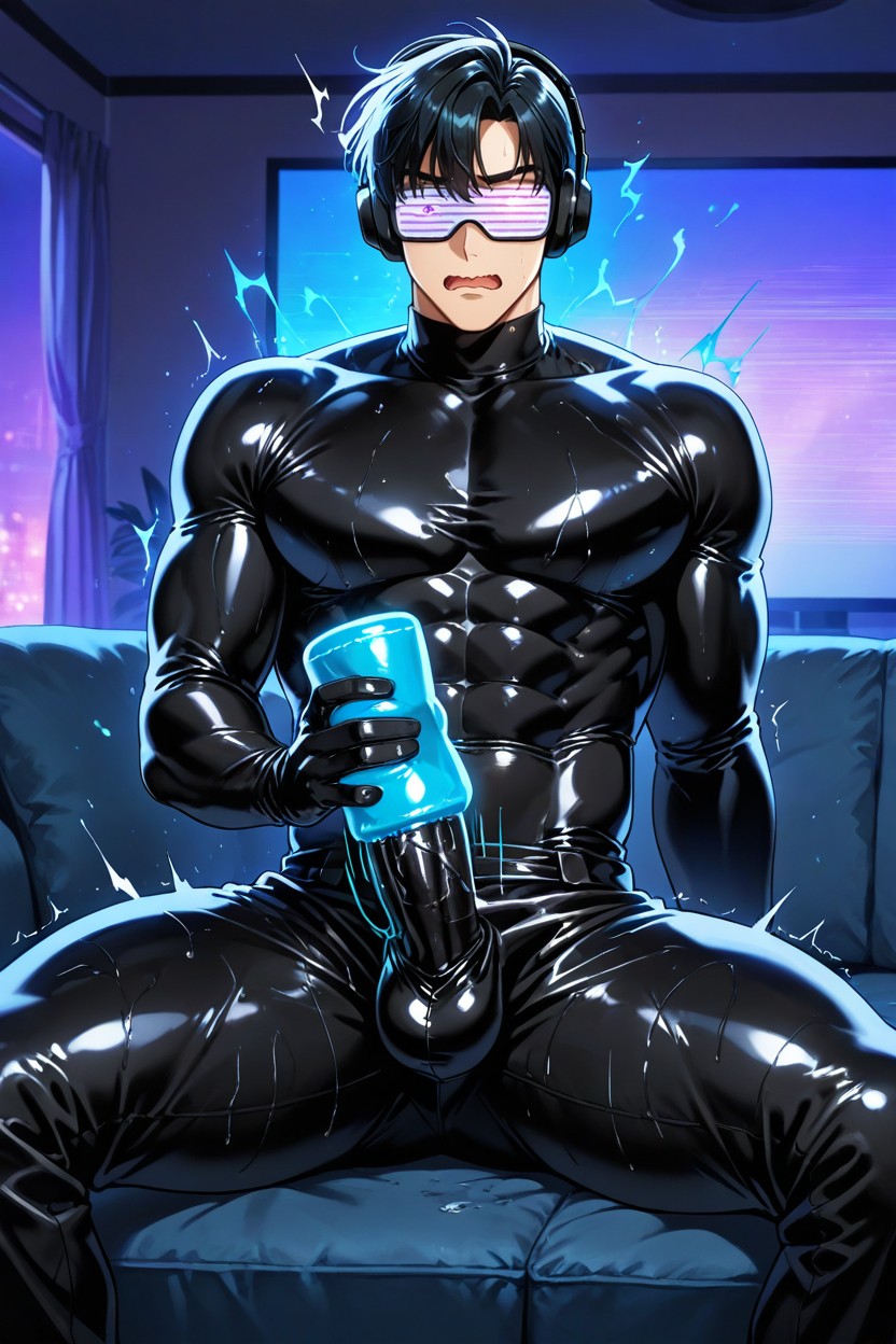 Black Rubber Gloves, Black Rubber Suit, Body-hugging Outfit 게이 AI 포르노