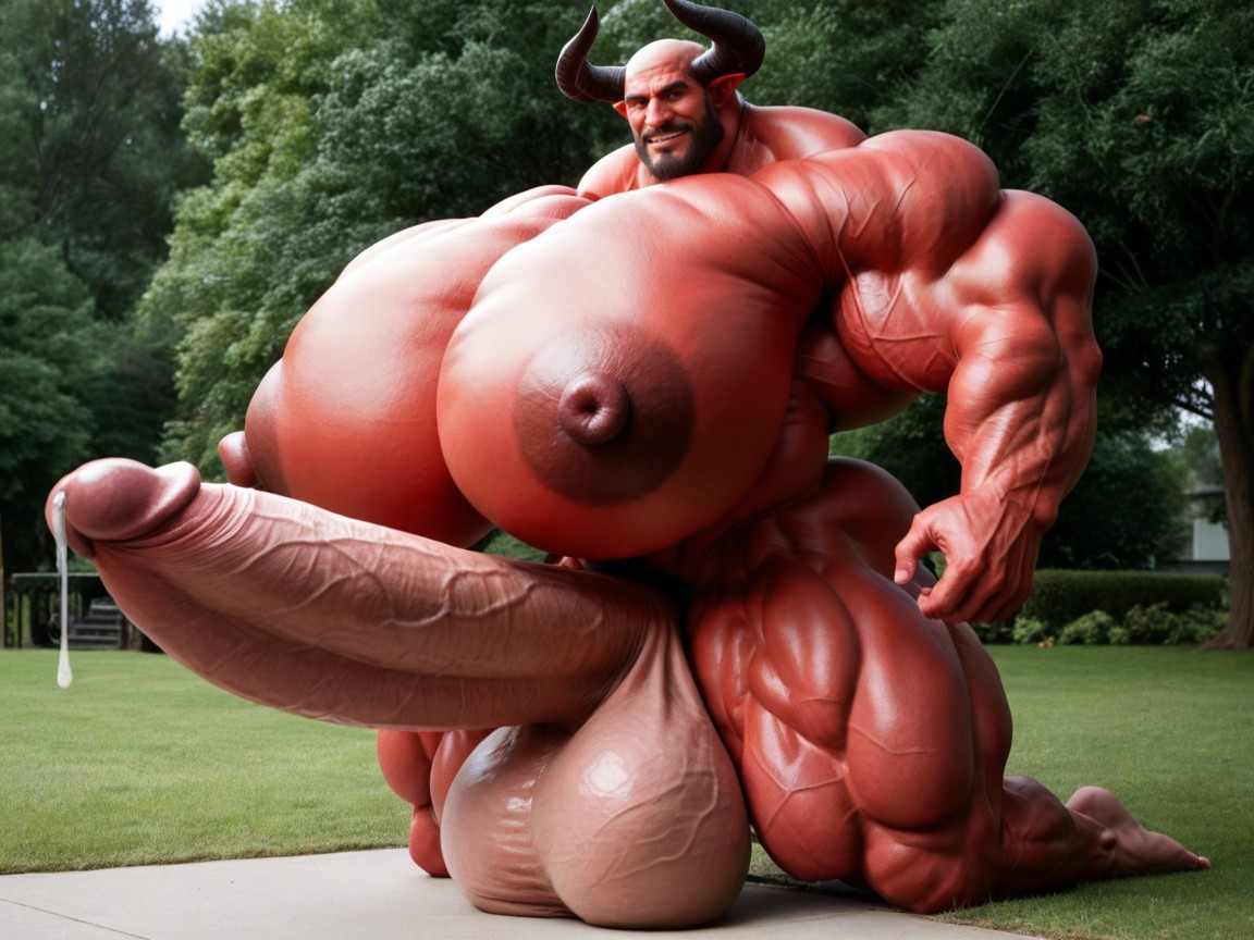 Tirer La Langue, Hyper Red Skin, Hyper Massive Oversized Muscles Porno IA Gay