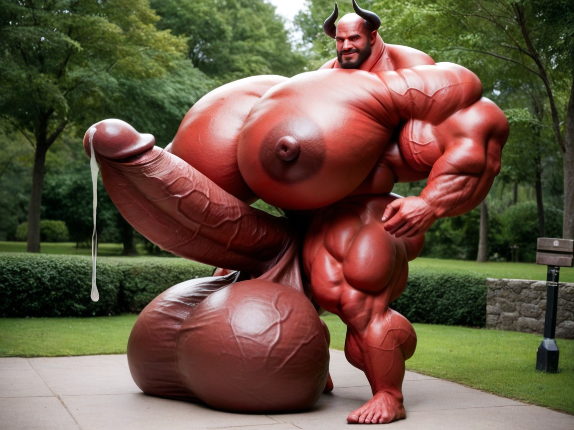 ボディより大きいペニス, Red Skin, Oversized Hyper Gigantic Balls ゲイAIポルノ