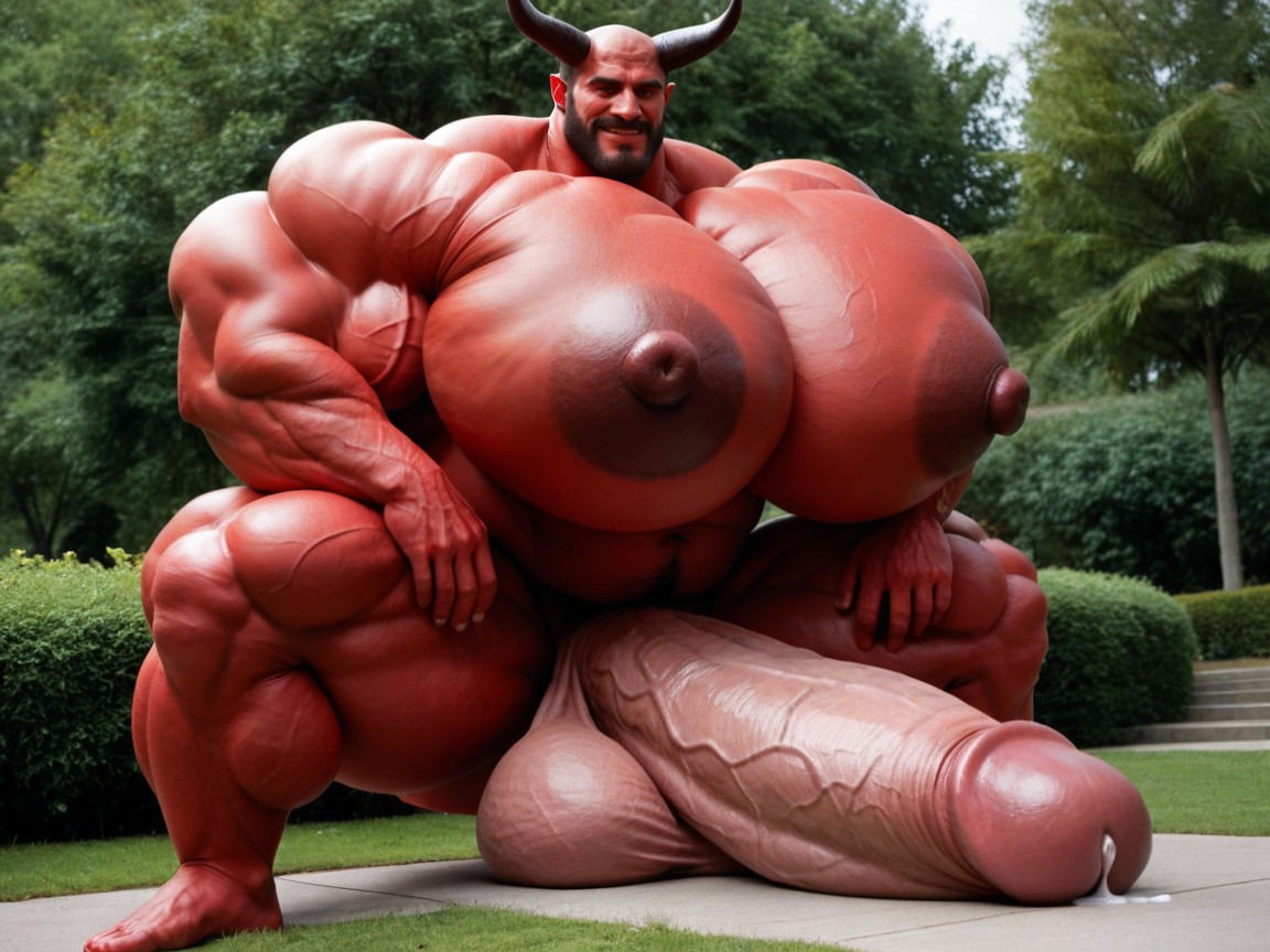 Red Devil, Parque, Hyper Massive Balls On Floor Pornografia gay com IA