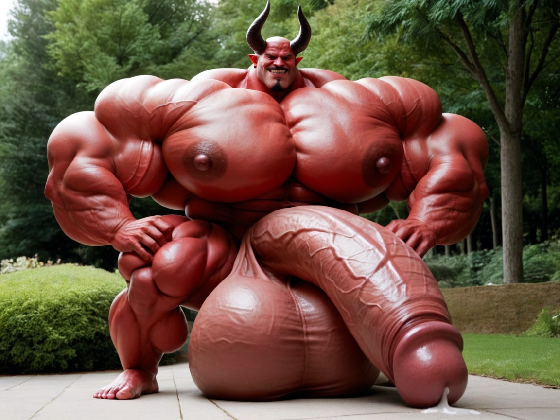 Two Gay Red Devils, Growth Hormone Pumped Muscles, Oversized Hyper Muscles ゲイAIポルノ
