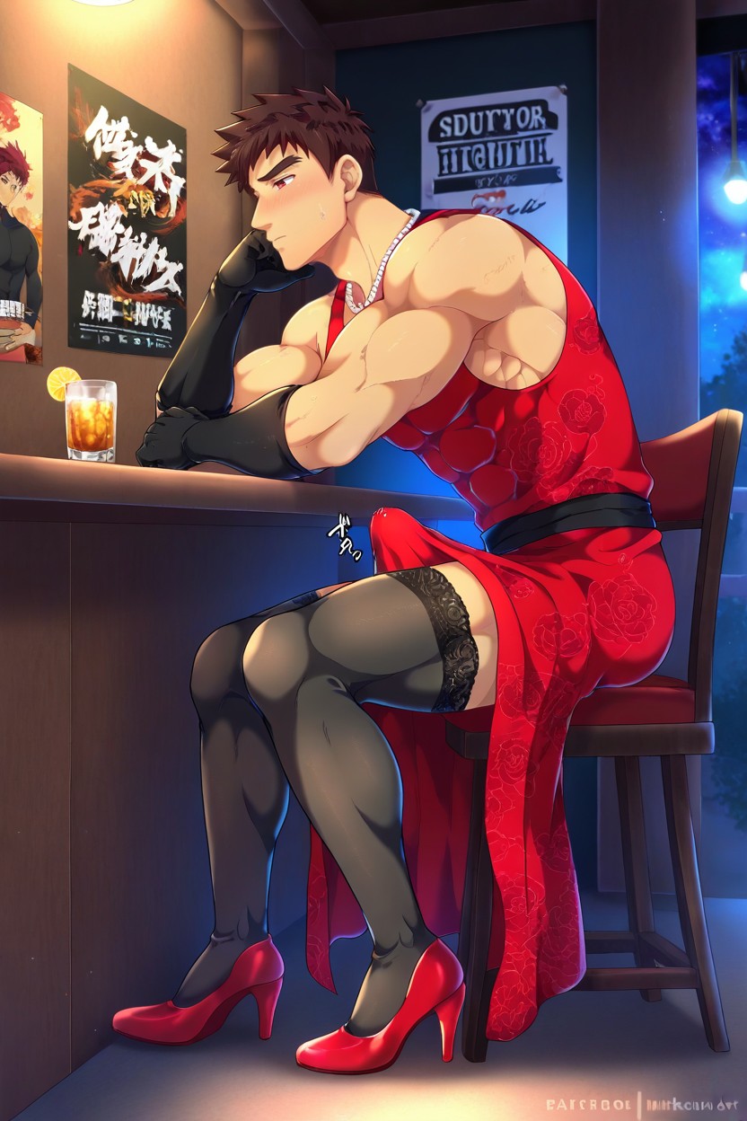 晚上, Brunette Hair, Sitting On Chair AI同性戀黃片