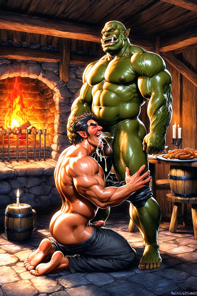 Muscular Masculine Man, Orc Weapons On The Walls, Gay Sex AI同性戀黃片
