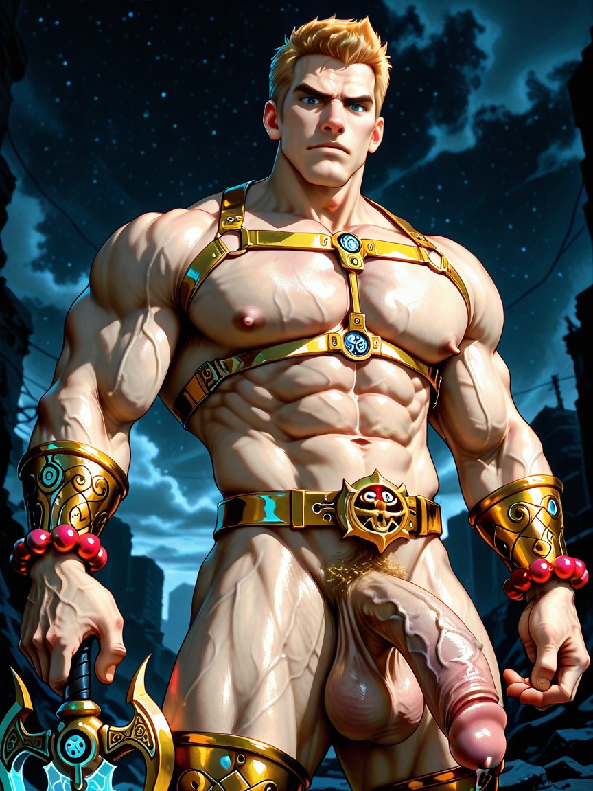 Precum, Angle Bas, Muscles Surdimensionnés Porno IA Gay
