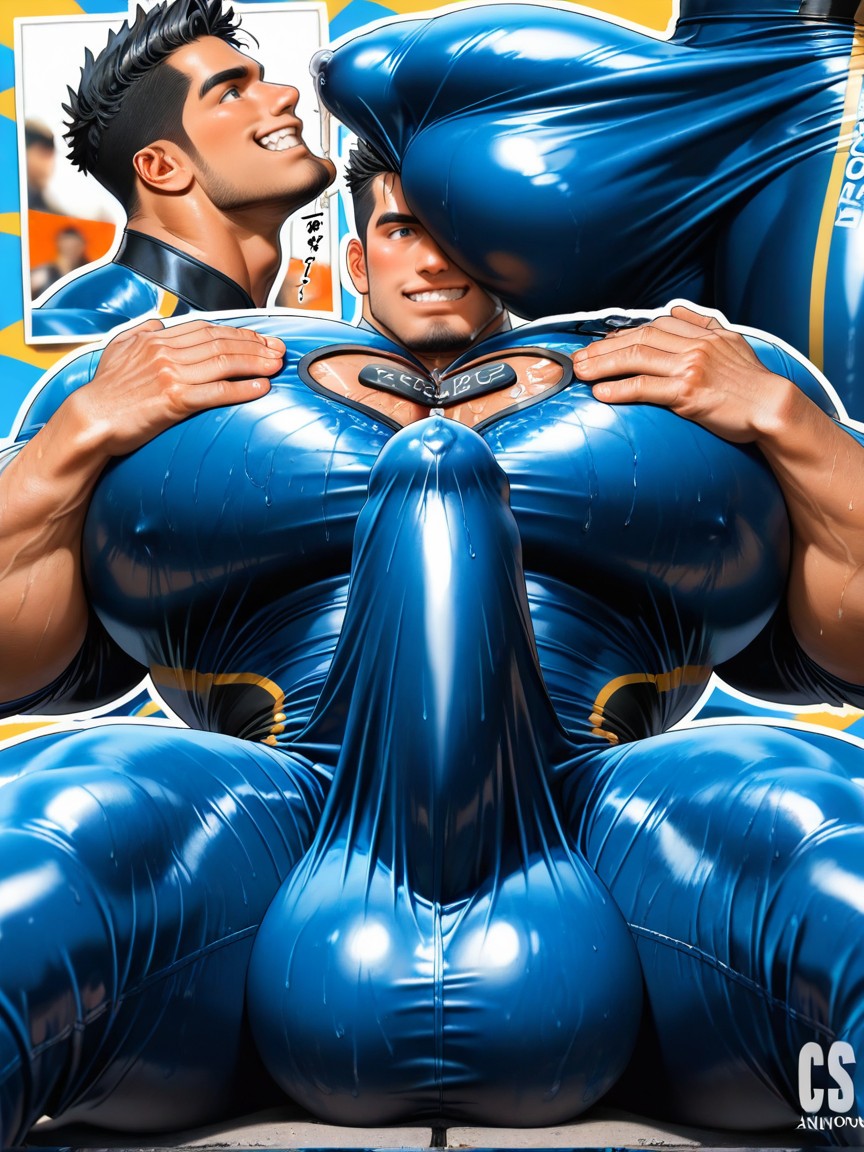 粉藍色, Hyper Erect Cock Outline Across Chest, 正常 AI同性戀黃片