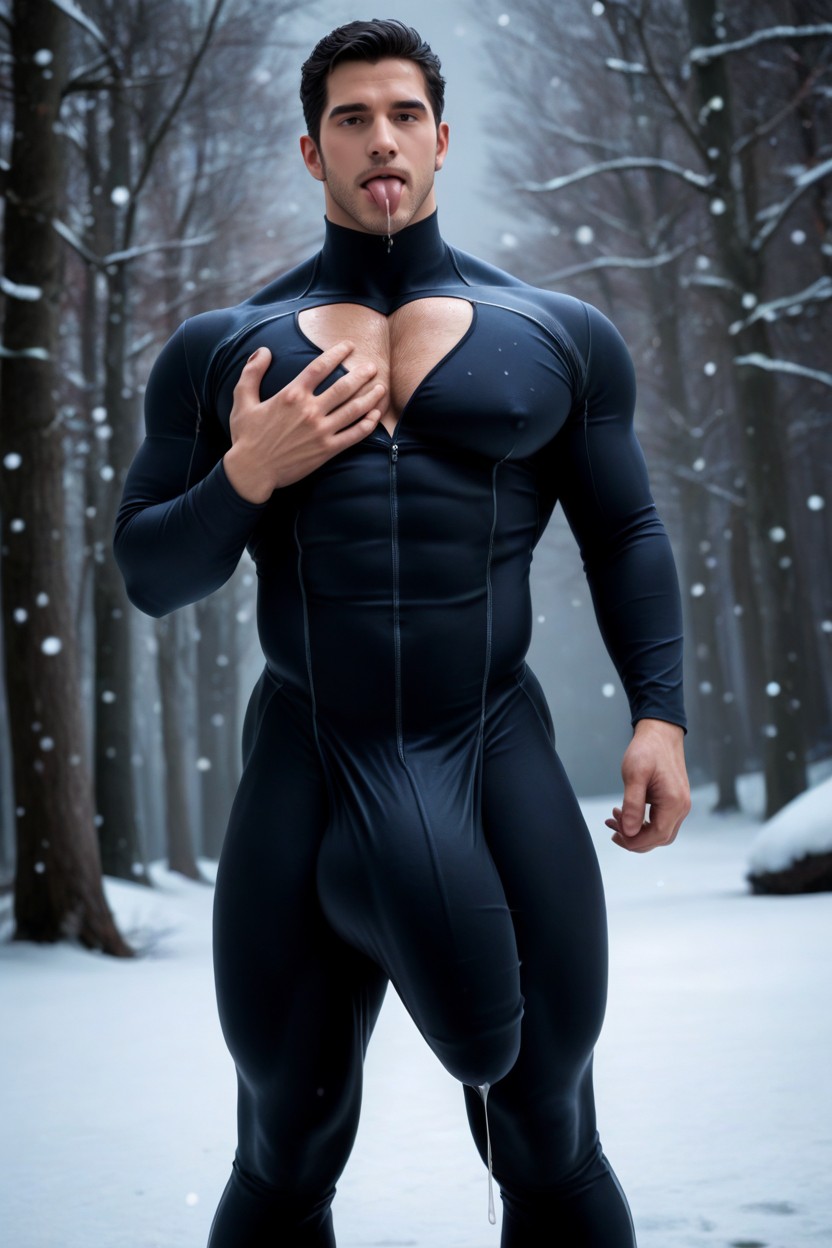 Bara Manga Style, Cock Outline On Chest, Correct Anatomy ゲイAIポルノ