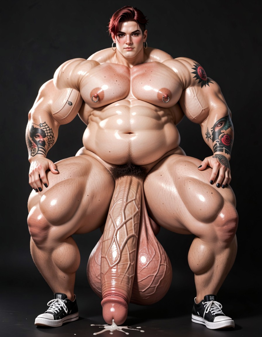 Masculine Chest, Thick Thighs, Precum Pouring From Penis Porno IA Gay