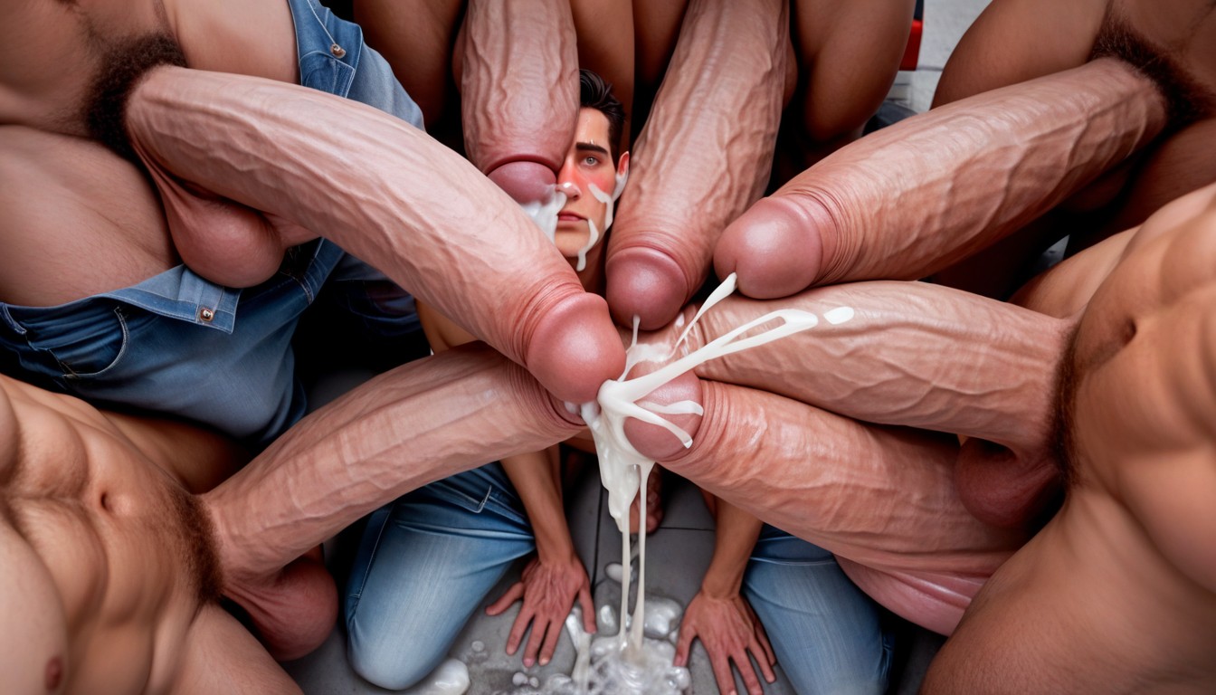 Gigantic Growing Humongous Hyper Cock, Detailed Background, Pressed Together ゲイAIポルノ