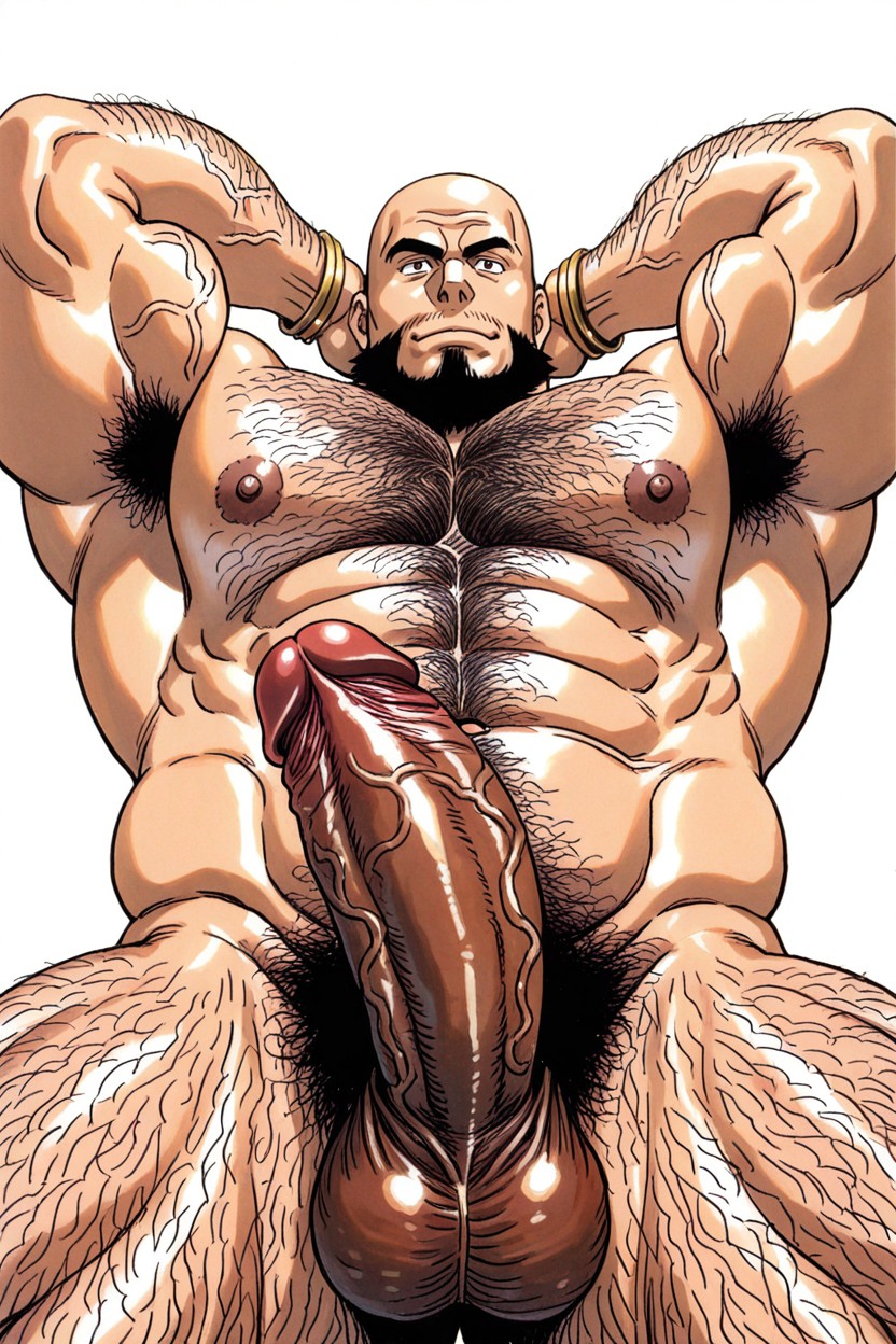 Gigantic Muscles, Dark Brown Penis, Gold Anklets ゲイAIポルノ