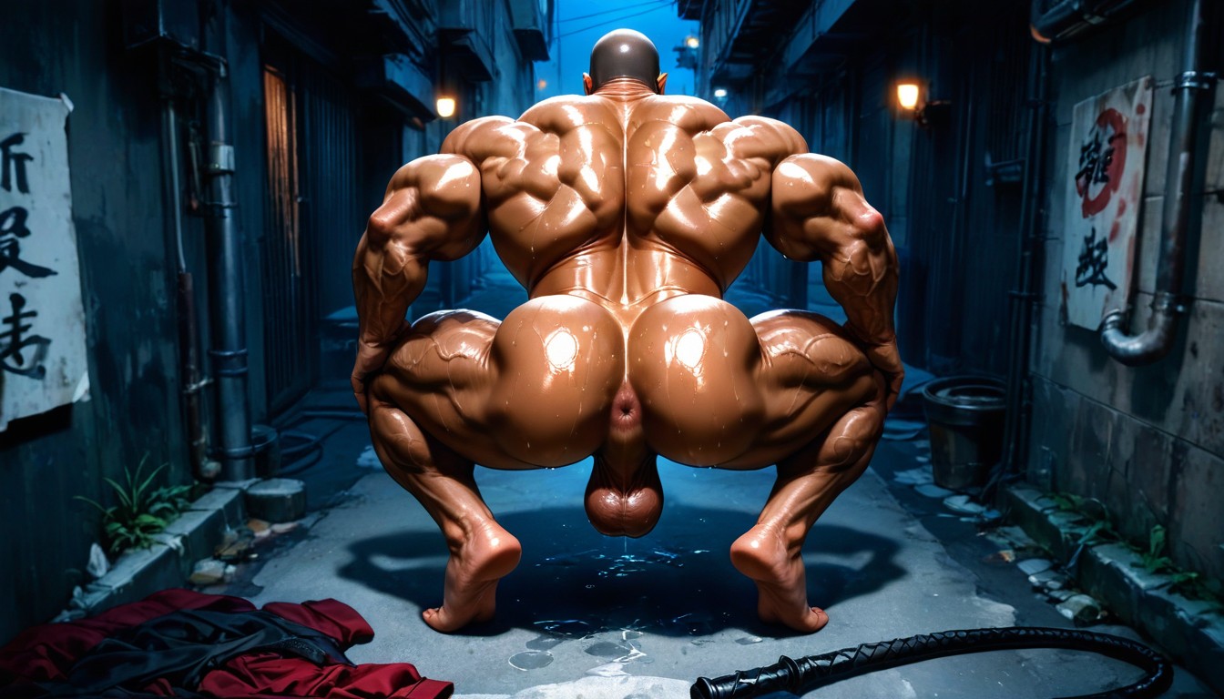 Hands On Walls, Hyper Muscular Body, Huge Calves AI Gay Porn