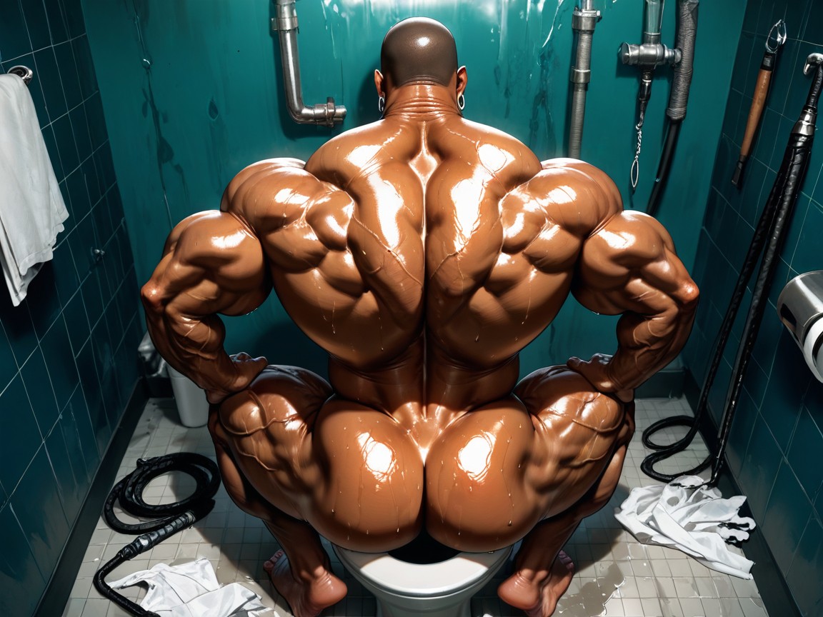 Sitting Down On Toilet, Huge Veins, Top Down AI Gay Porn