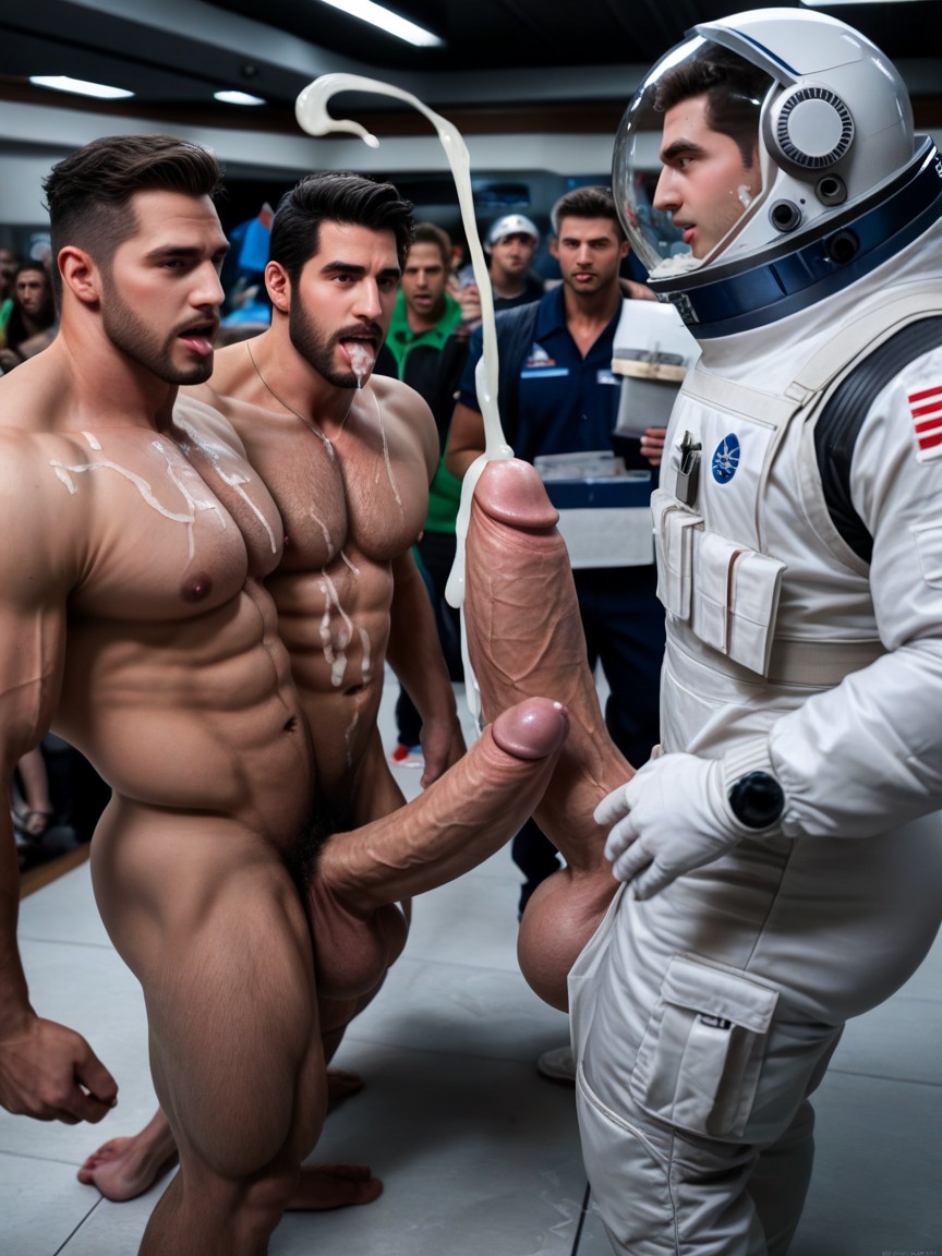 Mouth Agape, Square Jaw, Cock Bigger Than Body AI Gay Porn