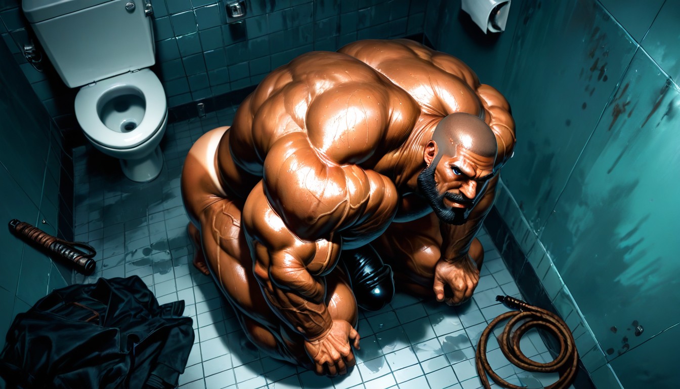 Long Strong Neck, Long Black Beard, Bodybuilder AI Gay Porn